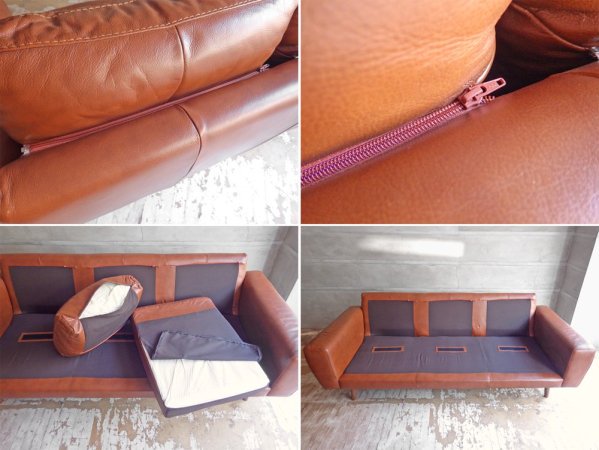 ウニコ unico モルン MOLN 3Pソファ 本革レザー ブラウン フェザークッション 北欧スタイル 定価:213,840 円 ♪