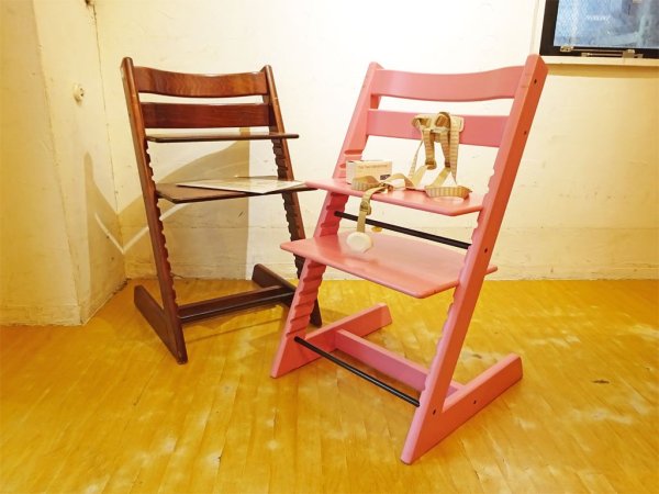 ストッケ STOKKE トリップトラップ TRIPP TRAPP ベビーチェア キッズチェア ハーネス&グライダー付 ピンク色 S/N5~ ノルウェー 北欧家具 ★
