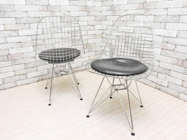 ハーマンミラー Herman Miller DKR5 ワイヤーチェア サイドシェルチェア シートパッド付 本革 ブラック C&R イームズ A ●