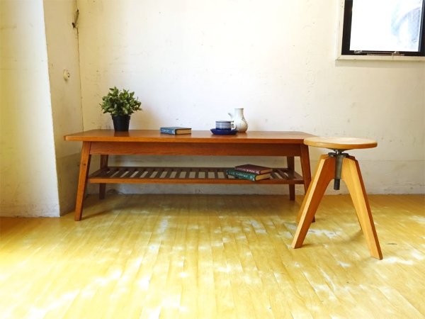 パシフィックファニチャーサービス PACIFIC FURNITURE SERVICE DH TEA TABLE WITH SHELF Lサイズ オーク材 ダークブラウン ★