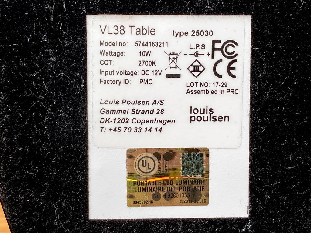 ルイスポールセン Louis Poulsen VL38 テーブルランプ ブラック TABLE LAMP BLACK ヴィルヘルム・ラウリッツェン デンマーク ■