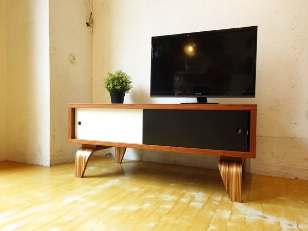 マイスター MEISTER MMS AVボード TV Board ホワイト&ブラックスライドドア ミッドセンチュリーモダン 廃盤品 ★