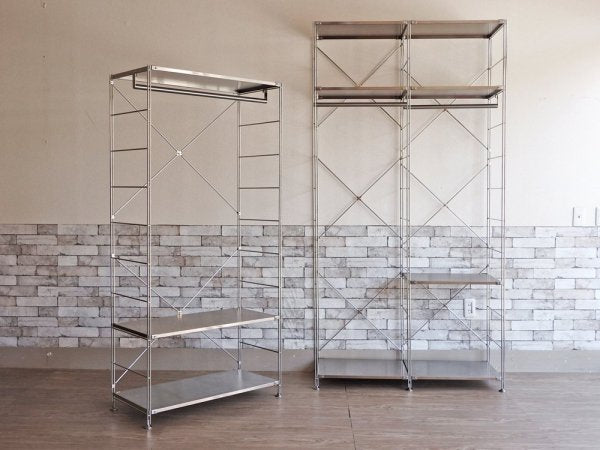 無印良品 MUJI ステンレスユニットシェルフ オープンシェルフ ワードローブバー付き 高さ175.5cm 収納家具 定価¥31,320- ●