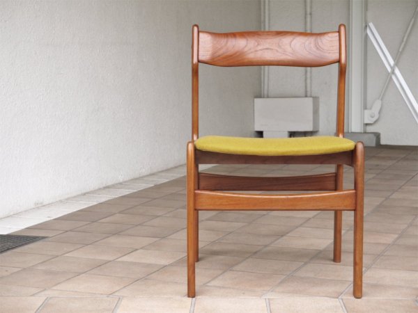 北欧ビンテージ Scandinavian Vintage チーク材 ダイニングチェア イエロー ファブリック 座面新品張替済 ◇