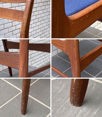 デンマーク ビンテージ チーク材 ダイニングチェア ブルー ファブリック 北欧家具 ■