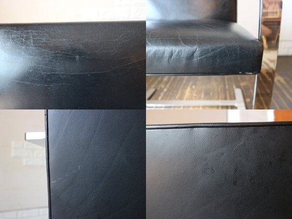 ノル Knoll ミースファンデルローエ コレクション ブルーノ アーム チェア フラットバー 本革 Wランク 定価38万円 ◎