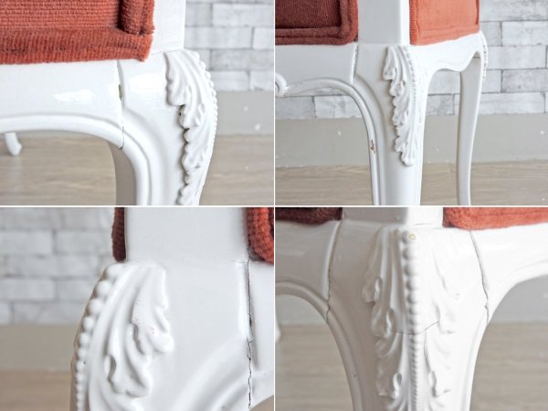 ヨーロピアンクラシカル European Classical ウィンドウシート ベンチ ホワイトペイント ベロア調シート レッド系 猫脚 アンティーク調 Antique Style ●