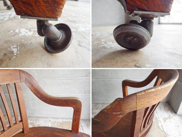 ミルウォーキーチェアカンパニー Milwaukee Chair Co. バンカーチェア デスクチェア キャスターベース 昇降&リクライニング機能付 無垢材 USビンテージ ♪