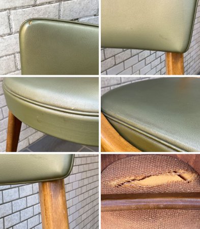 UKビンテージ BEN CHAIRS社製 60'sビンテージ オーク材 ダイニングチェア 曲木 ベントウッド カーブフレーム プロテインレザー グリーン ■
