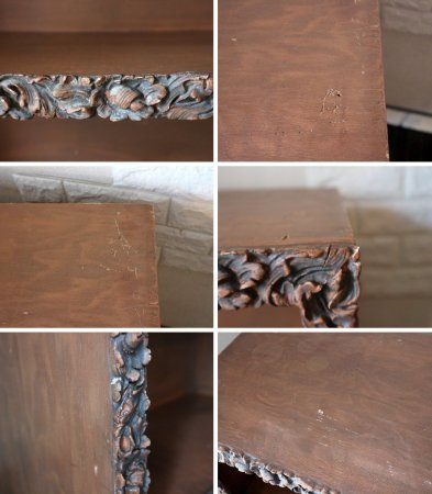 US ビンテージ シェルフ 彫刻 木彫り 2段 棚 ディスプレイラック キャビネット Cerote Antiques 取扱い ◎