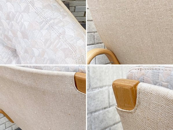 天童木工 Tendo ブルーノマットソン Bruno Mathsson イージーチェア 1シーター ソファ マルガリータ 両肘 ロータイプ フィッシュスケール柄 オフホワイト系 廃番希少 ■