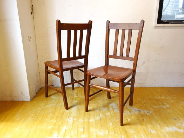 パシフィックファニチャーサービス P.F.S ミッションチェア MISSION CHAIR ビーチ無垢材 チャーチチェア 2脚セット 総額¥66,000-★