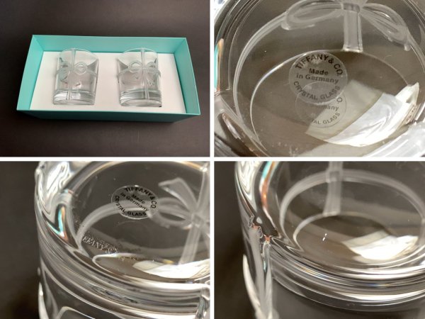 ティファニー Tiffany & Co. ボウ グラス 2客セット ペアグラス タンブラー リボン 未使用 箱付 ◎