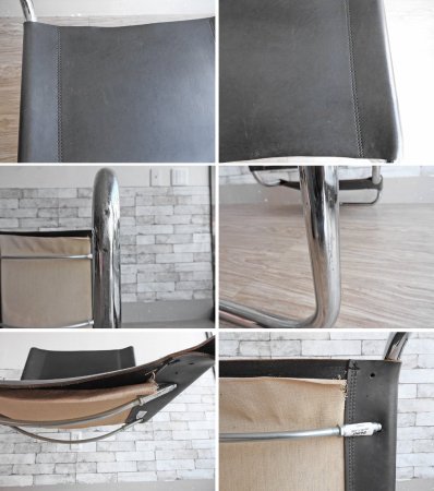 トーネット THONET S33 サイドチェア ブラックレザー ダイニングチェア バウハウス BAUHAUS マルト・スタム Mart Stam モダンデザイン 定価188,100円 C ●