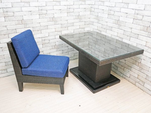 カザマ Kazama ベンチュラ Ventura New LD コレクションテーブル S ダイニングテーブル ガラス天板 抽斗2杯 籐家具 定価¥108,000- ●
