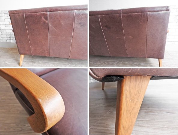 クラッシュゲート CRASH GATE タブレザーワークス tabu Leather Works ACTA 3Pソファ 本革 オイルレザー オーク材フレーム 定価¥176,000- ●