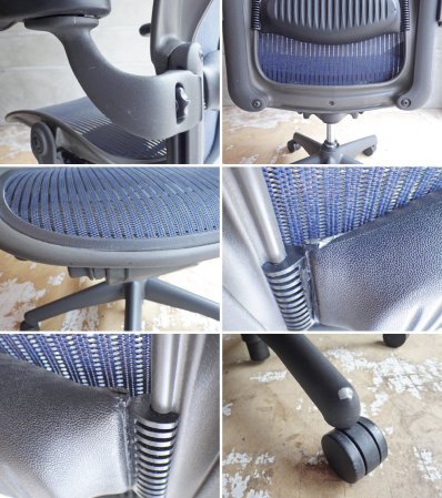 ハーマンミラー Herman Miller アーロンチェア フル装備 ランバーサポート クラシックカーボン Bサイズ グラファイトカラーベース ブルー デスクチェア A 現状品 ♪