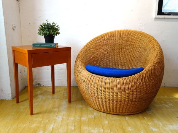 ワイ・エム・ケー長岡(Y・M・K)剣持 勇 Isamu Kenmochi アームレスチェア ラタン 籐編 クッション張替済 定価235,000円★