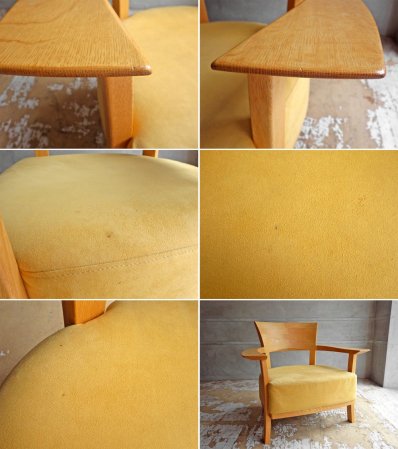 カンディハウス CONDE HOUSE ツイスト TWIST イージーチェア ラウンジチェア パーソナルチェア 楢無垢材 コットンスエード イエロー 廃盤 旭川家具 ♪