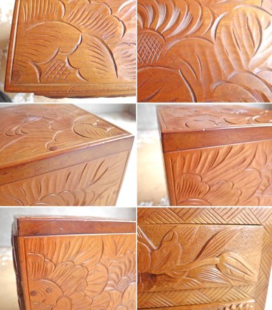 日光彫り 4段 小抽斗 ミニチェスト 整理箪笥 民芸家具 伝統工芸 高さ35cm ♪