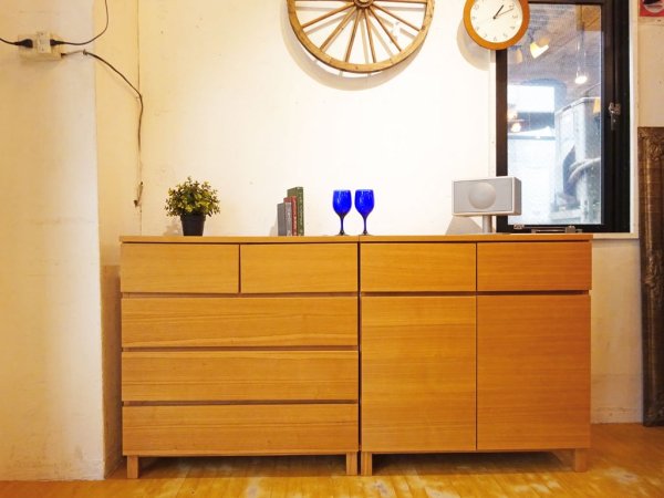 無印良品 MUJI 木製 サイドキャビネット タモ材 廃盤 収納家具 シンプル ナチュラル 北欧デザイン ★