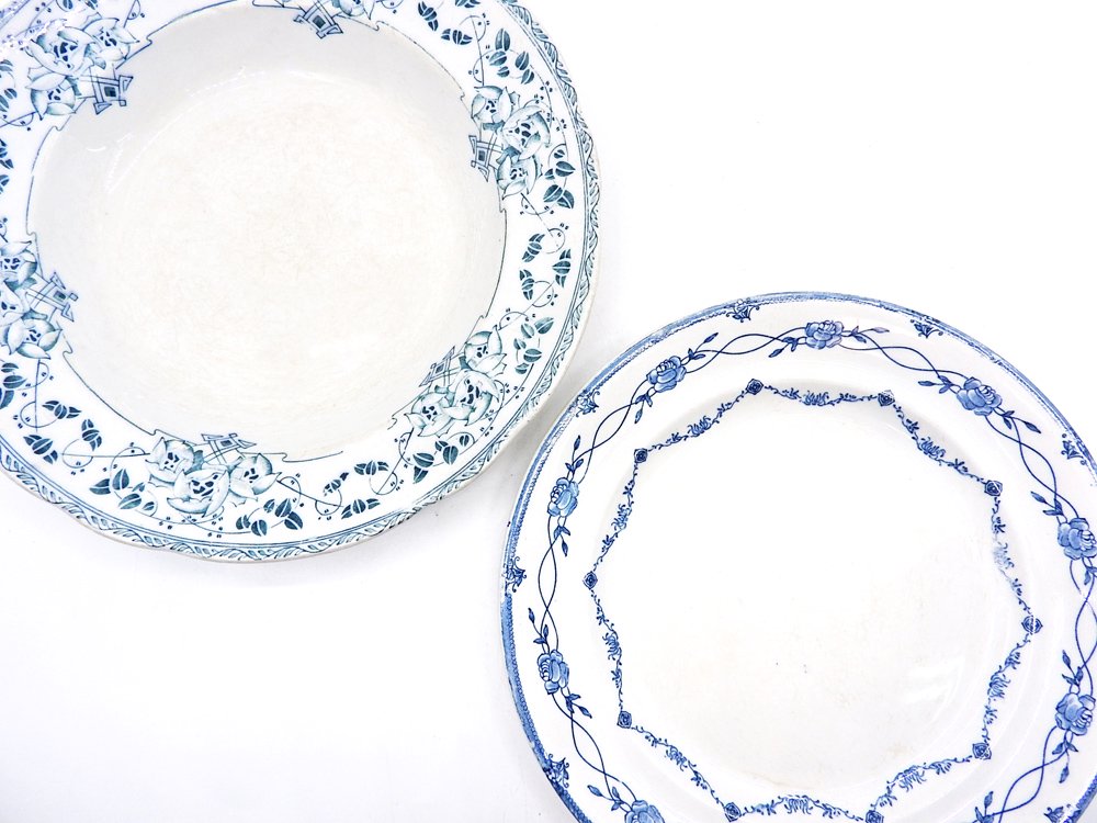 グスタフスベリ Gustavsberg アモル Amor スーププレート Φ23.5cm ホワイト×ブルー バラ柄 1909-27年 スウェーデン 北欧ビンテージ ●