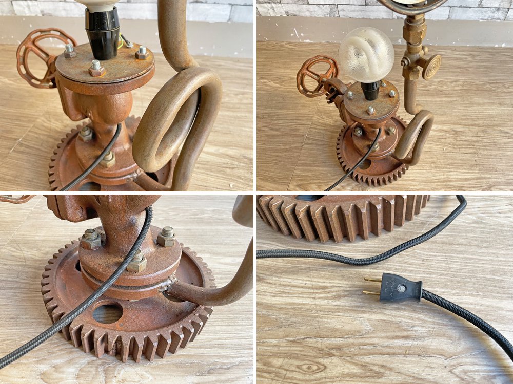インダストリアルデザイン industrial design ビンテージ テーブルランプ 歯車 メーター リメイクアイテム ●