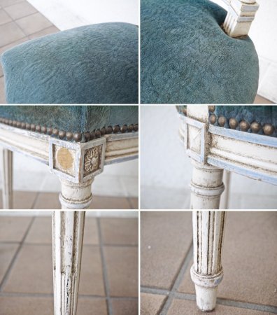フランスアンティーク French Antique サロンチェア シャビーシック ホワイト×ブルー サイドチェア クラシカルデザイン ◇