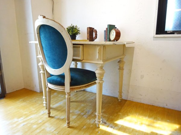 フランス アンティーク French antique ペイント サロンチェア Salon chair ダイニングチェア ベロアシート ★