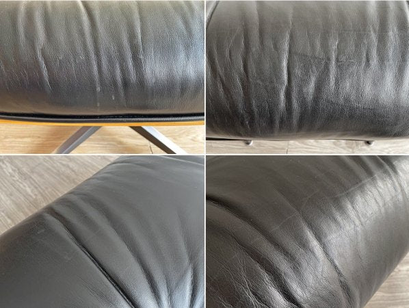 ハーマンミラー Herman Miller イームズラウンジチェア&オットマン ブラックレザー サントスパリサンダープライウッド ミッドセンチュリー 50周年プレート 美品 ●