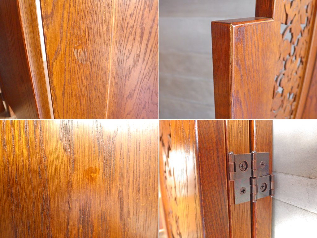 三越家具 ブルージュ Brugge パーテーション 3連スクリーン 透かし挽き 葡萄 英国カントリー ナラ無垢材 ♪