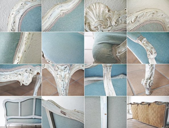フランスアンティーク French Antique サロンソファ 3P ルイ15世様式 1900's ホワイトペイント シャビーシック 店舗什器 ◇