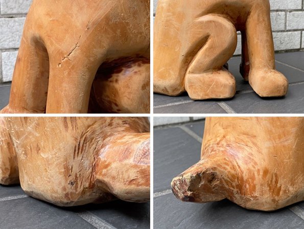 ビンテージ Vintage 犬 木製 置物 彫刻 オブジェ フィギュリン ■