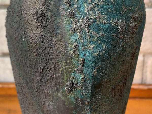 野口 悦士 花器 フラワーベース 一輪挿し 高さ20.5cm 陶芸家 現代作家 グリーン系釉薬 ■