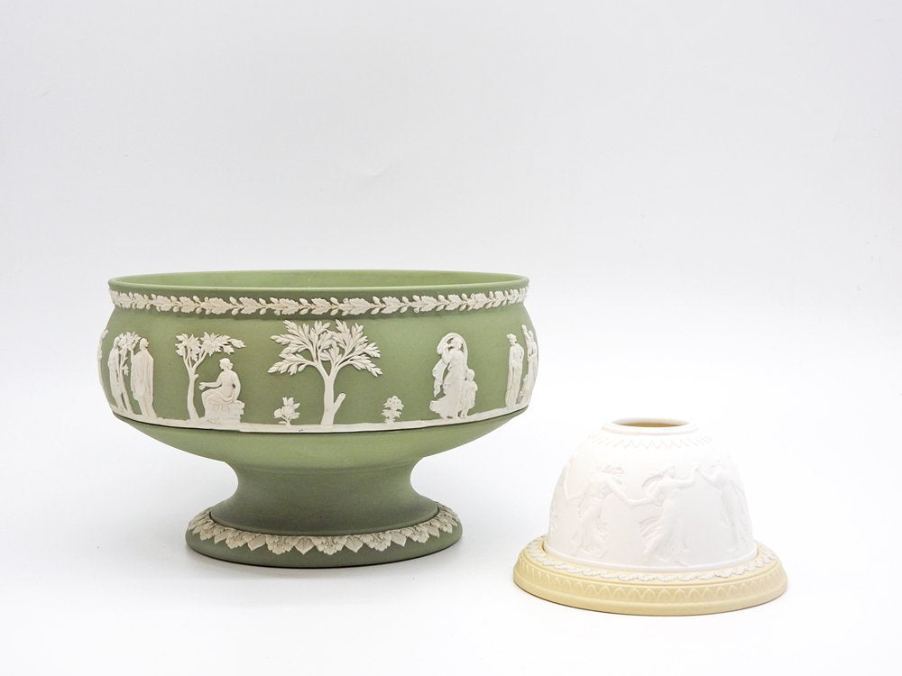 ウェッジウッド WEDGWOOD ジャスパー Jasper ドーム型 キャンドルホルダー ホワイト × クリーム 箱付 ●