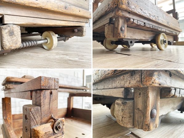 フランスビンテージ トローリーテーブル ローテーブル ワゴン ファクトリーテーブル 古材 インダストリアル 工業系 1920年代 ●