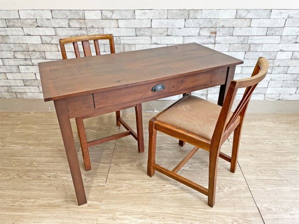 ビンテージスタイル Vintage Style オーク材 引出し付きデスク ダークブラウン アジアンスタイル W110cm ●