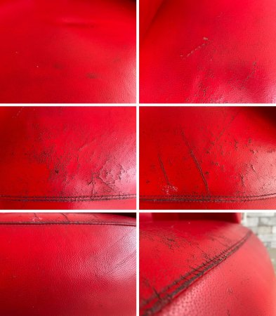 アイリーングレイ Eileen Gray ビべンダム チェア Bibendum Chair ラウンジチェア 1人掛けソファ 本革 クロームレッグ レッド リプロダクト ●