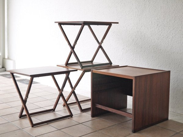 デンマークビンテージ Danish Vintage ローズウッド材 サイドテーブル 折畳みテーブル付き 北欧家具 希少 ◇