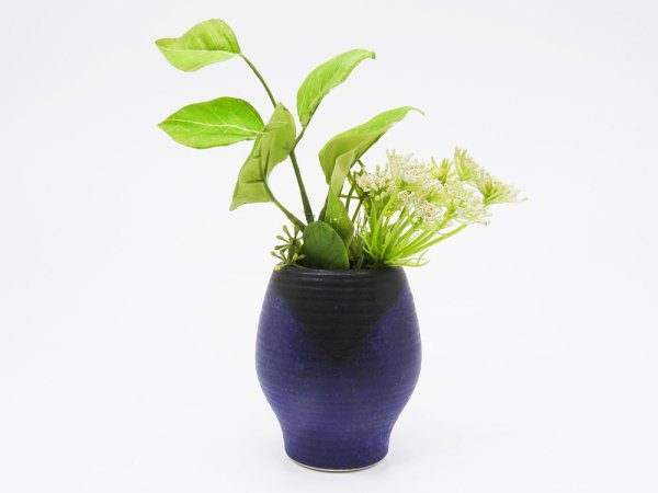 アラビア ARABIA フラワーベース 花器 花瓶 ブルー × ブラック Anja Jaatinen-Winquist フィンランド 1960-70s 北欧ビンテージ ●