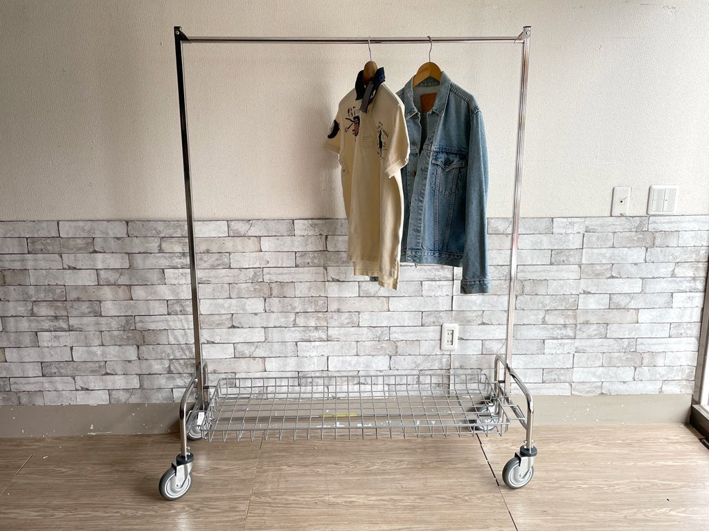 パシフィックファニチャーサービス PACIFIC FURNITURE SERVICE ガーメントラック 48 バスケットシェルフ付 ランドリーカート インダストリアル ●