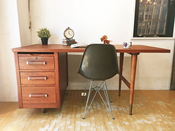 USビンテージ ワーク デスク 片袖ウォールナット無垢材 作業机 幅 152cm ミッドセンチュリー US Vintage ★