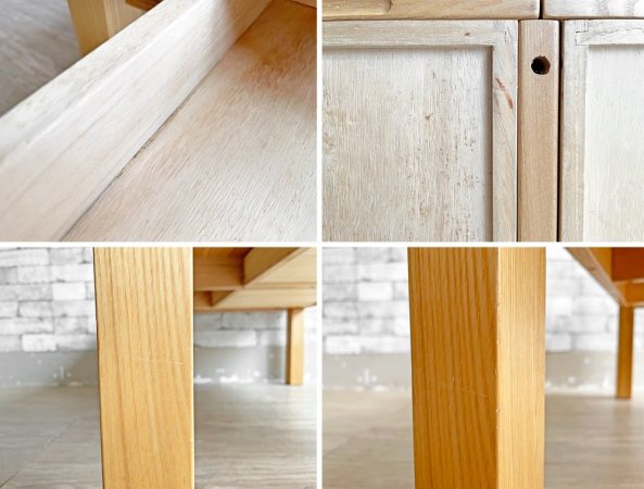 無印良品 MUJI 木製ローテーブル タモ無垢材 ナチュラル W90cm 抽斗2杯 ●