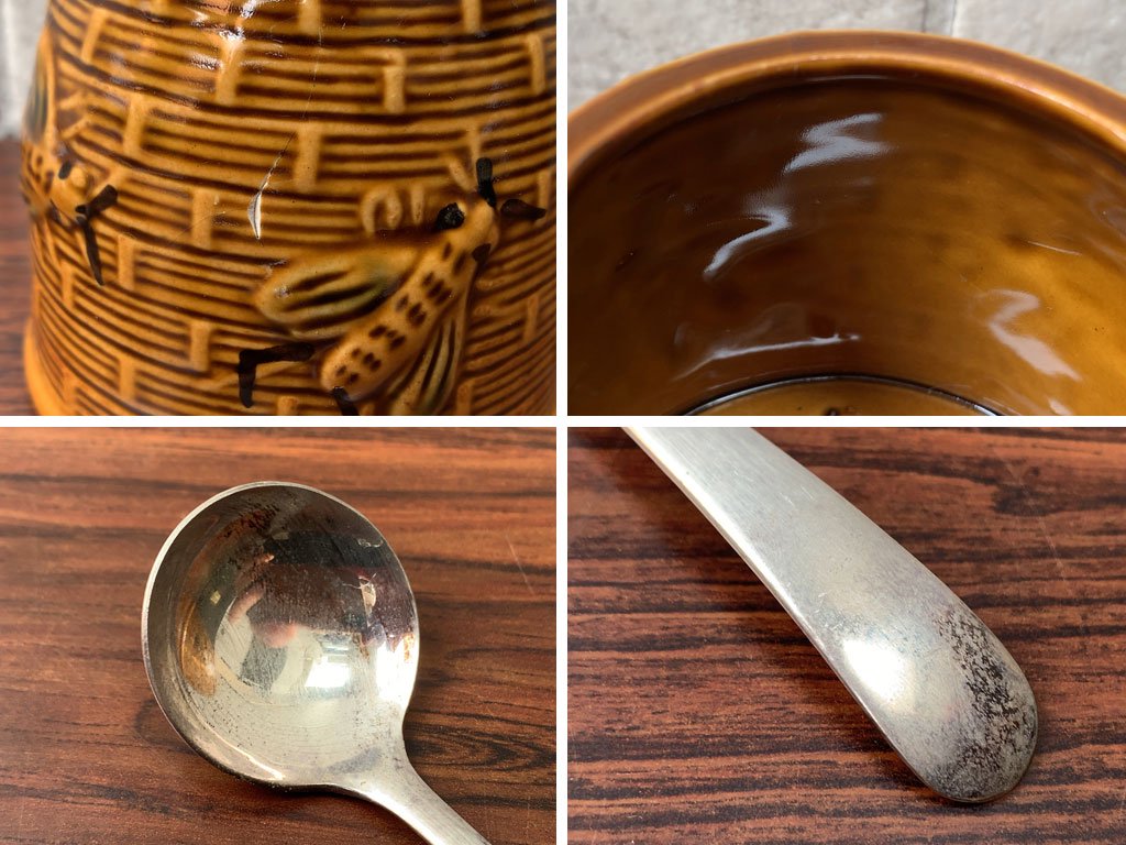 ビンテージ Vintage ハニーポット 蜂蜜 はちみつ 蜂 スプーン付 アンティーク 50's ■