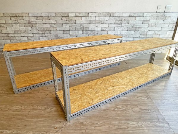 リオン LYON アングルシェルフ SLOTTED ANGLE SHELF 2段 オープンシェルフ W177cm 店舗什器 インダストリアル 工業系 P.F.S取扱 定価¥26,400- A ●
