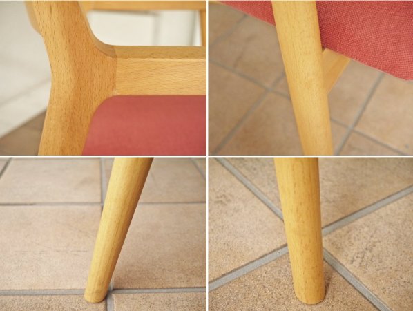 インテリアナス interior nasu エスト EST アームチェア ダイニングチェア ビーチ材 ピンク 村澤 一晃 デザイン 絶版品 ◇
