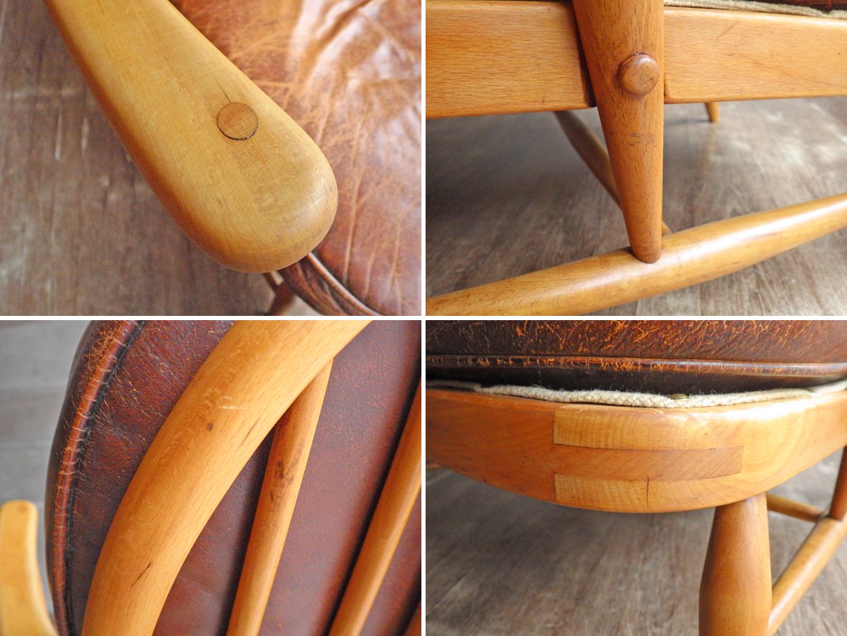 アーコール Ercol ウィンザーソファ WINDSOR SOFA 1pソファ ビンテージ ビーチ材 レザークッション 本革 UKビンテージ 英国 家具 アンティーク ♪