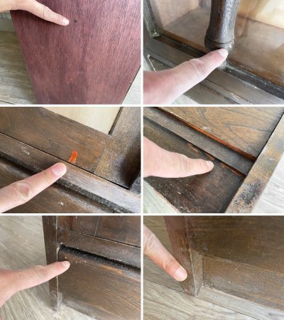 ジャパンビンテージ Japan vintage オーク材 ガラスキャビネット 本棚 食器棚 H103cm 棚板2枚 抽斗2杯 木味 古家具 現状品 ●