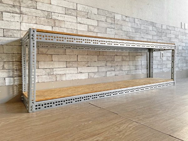 リオン LYON アングルシェルフ SLOTTED ANGLE SHELF 2段 オープンシェルフ W177cm 店舗什器 インダストリアル 工業系 P.F.S取扱 定価¥27,500- ●