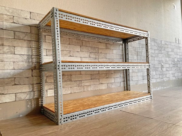 リオン LYON アングルシェルフ SLOTTED ANGLE SHELF 3段 オープンシェルフ W123cm 店舗什器 インダストリアル 工業系 P.F.S取扱 定価¥30,800- A ●